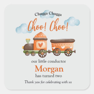 Pegatina Cuadrada 2.º Fiesta de acuarela del tren con encanto de cum