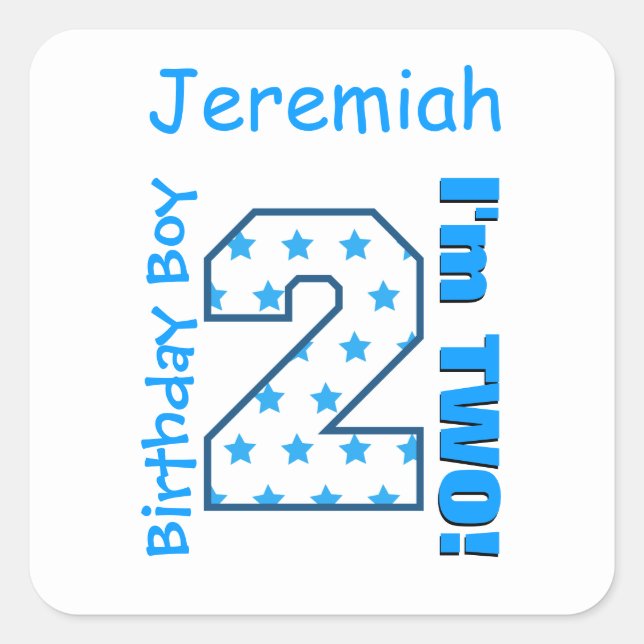 Pegatina Cuadrada 2.º Nacimiento Estrellas Un Año Nombre Personaliza (Anverso)