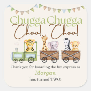 Pegatina Cuadrada 2.º Nacimiento Tren Animal Cute Chugga