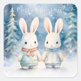 Pegatina Cuadrada 2 conejillos Navidades