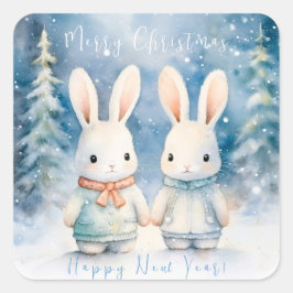Pegatina Cuadrada 2 lapins de Noël
