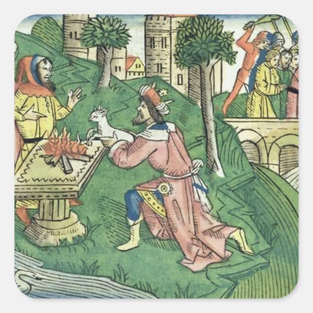 Pegatina Cuadrada 2 Reyes 16 9-16 El pueblo de Damasco es capturado. (Anverso)