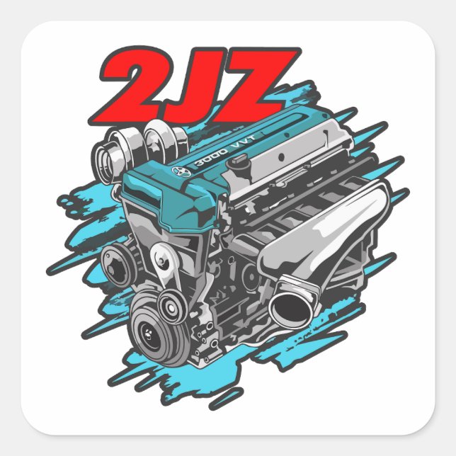 Pegatina Cuadrada 2JZ GTE Powerhouse - Motor Supra Toyota (Anverso)