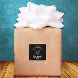 Pegatina Cuadrada 30.º cumpleaños Black Gold Legendario Retro