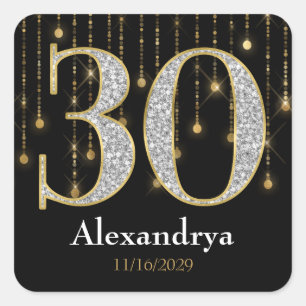 Pegatina Cuadrada 30.º cumpleaños Diamantes Pegatinas de las etiquet