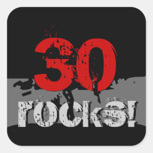Pegatina Cuadrada 30 cumpleaños - ¡30 rocas! Rojo grueso y negro