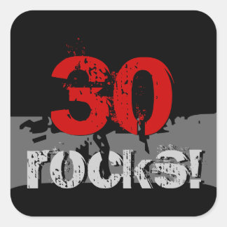 Pegatina Cuadrada 30 cumpleaños - ¡30 rocas! Rojo grueso y negro