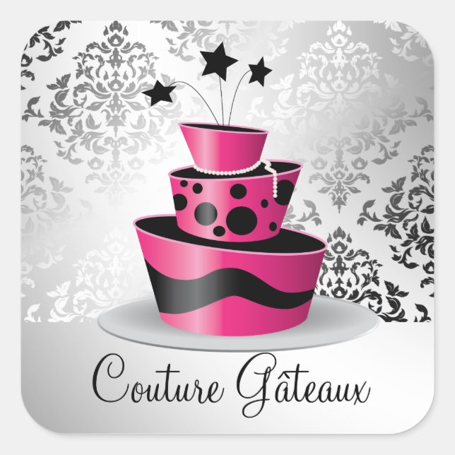 Pegatina Cuadrada 311 Couture Gâteaux Rosa caliente (Anverso)