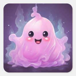 Pegatina Cuadrada 31 de octubre Feliz Fantasma Rosa De Halloween