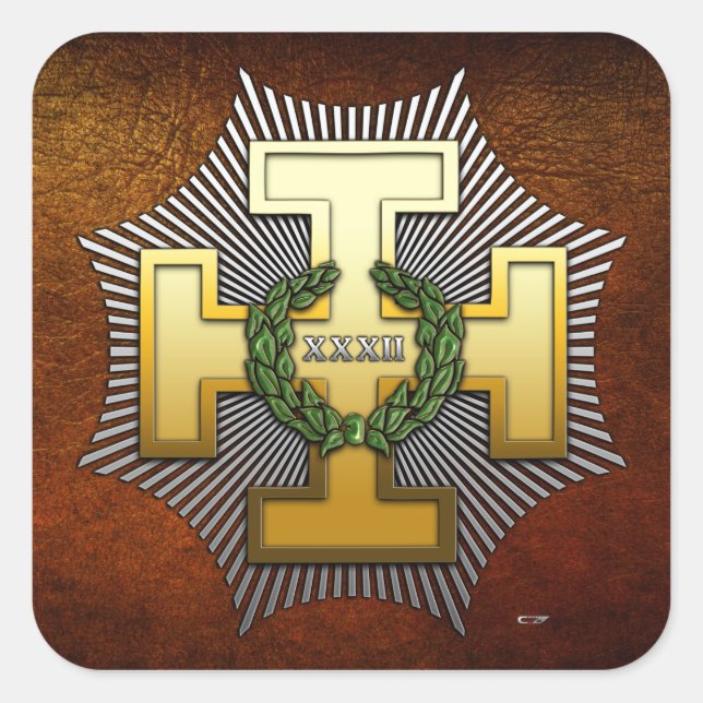 Pegatina Cuadrada 32° grado: Maestro del Secreto Real (Anverso)