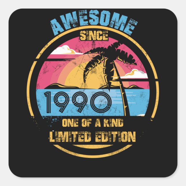 Pegatina Cuadrada 32 Year Old Awesome Since 1990 32nd Birthday (Anverso)
