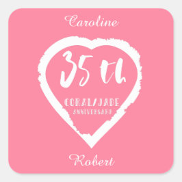 Pegatina Cuadrada 35° aniversario del boda jade de coral tradicional