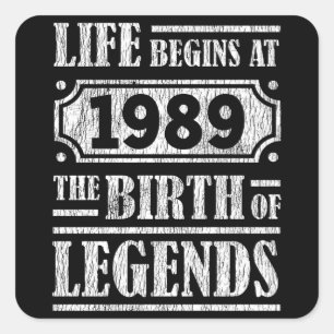 Pegatina Cuadrada 36 Años De Edad 1989 Nacimiento De La Leyenda 36º 