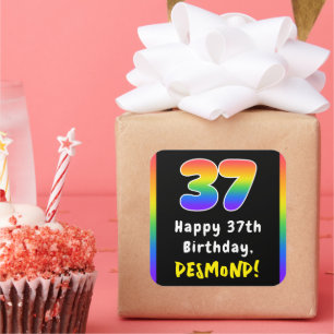 Pegatina Cuadrada 37º cumpleaños: Espectro arcoiris # 37, nombre per