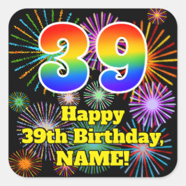 Pegatina Cuadrada 39º cumpleaños: aspecto de fuegos artificiales div