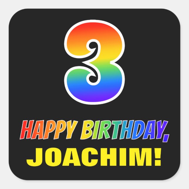 Pegatina Cuadrada 3.ᵉʳ cumpleaños: audaz, divertido, simple, arcoiri (Anverso)