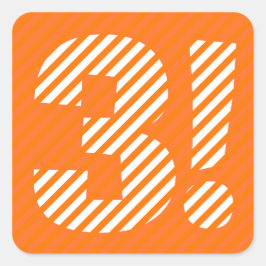 Pegatina Cuadrada 3.ᵉʳ cumpleaños Naranja de 3 años Rayas blancas A0