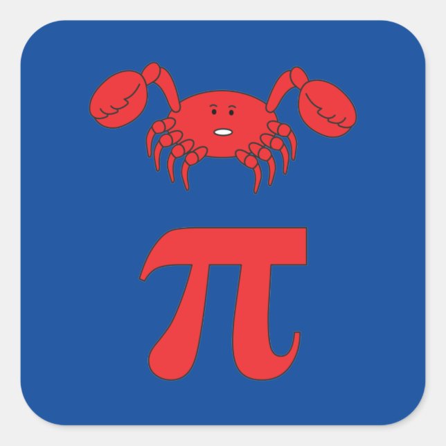 Pegatina Cuadrada 3.14 Chiste de matemáticas divertidas de cangrejo  (Anverso)