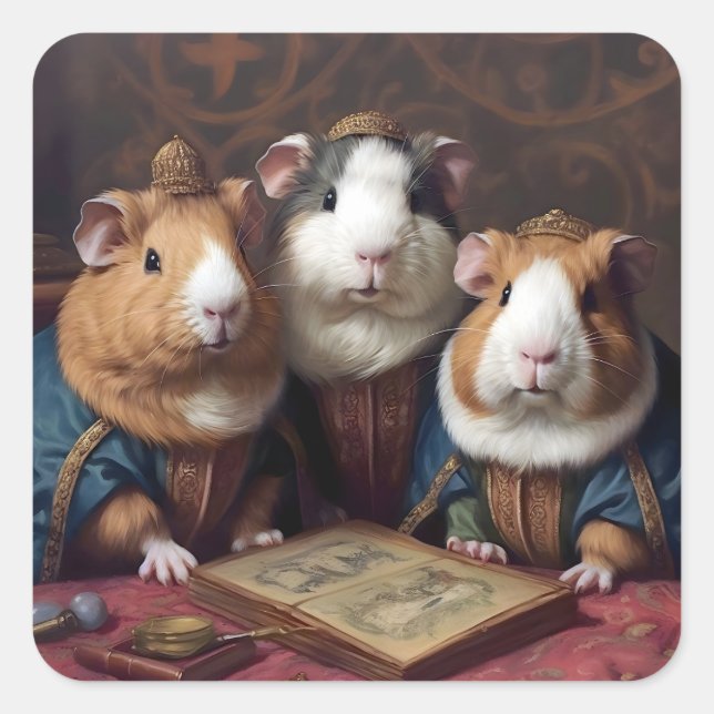 Pegatina Cuadrada 3 Cerdos del Renacimiento de Guinea (Anverso)