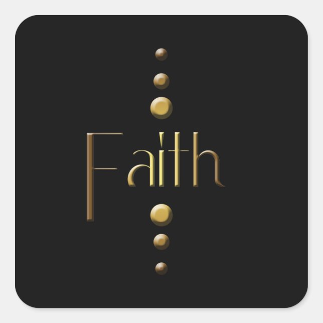 Pegatina Cuadrada 3 Dot Gold Block Faith y fondo negro (Anverso)