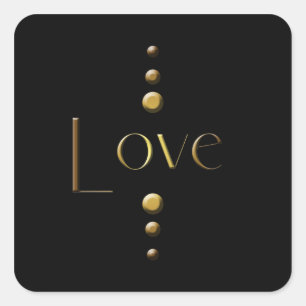 Pegatina Cuadrada 3 Dot Gold Block Love & Black Background