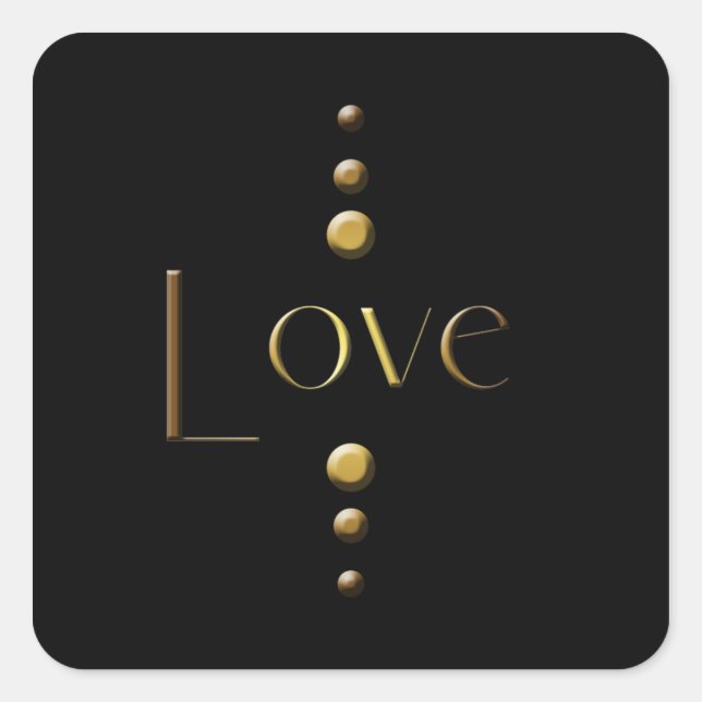 Pegatina Cuadrada 3 Dot Gold Block Love & Black Background (Anverso)
