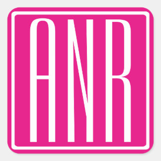 Pegatina Cuadrada 3 iniciales Monograma | Blanco Sobre Rosa Intenso