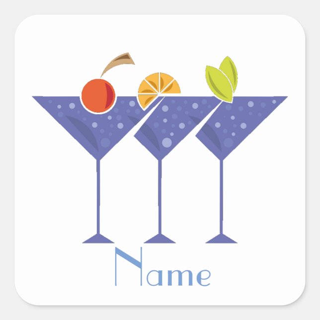 Pegatina Cuadrada 3 Martini Cocktails Thunder_Cove (Anverso)