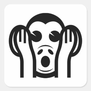 Pegatina Cuadrada 3 Monos Sabios Kikazaru 聞 か ざ る NO Oír Emoji Mal