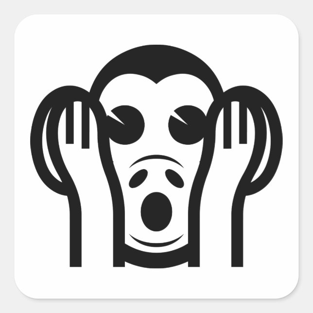 Pegatina Cuadrada 3 Monos Sabios Kikazaru 聞 か ざ る NO Oír Emoji Mal (Anverso)