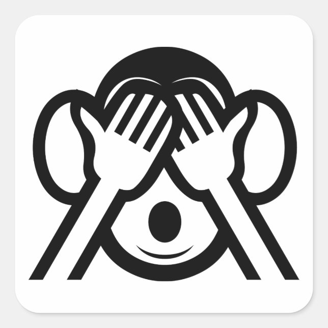 Pegatina Cuadrada 3 Monos Sabios Mizaru 見 ざ る Vean NINGUNA Emoji Mal (Anverso)