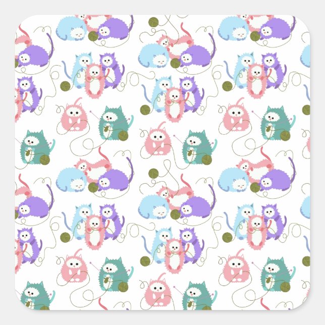 Pegatina Cuadrada ¡3 Pequeños Gatitos De Punto! (Anverso)