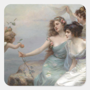 Pegatina Cuadrada 3 señoras y ángeles