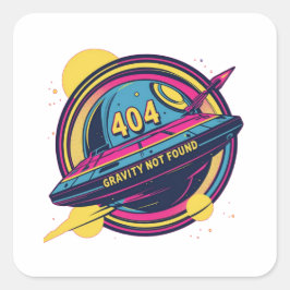 Pegatina Cuadrada 404 Gravity Not Found - Arte pop del espacio retro