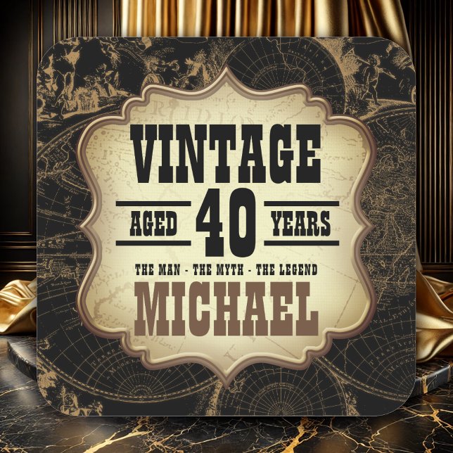 Pegatina Cuadrada 40.º cumpleaños Ropa de fiesta de cumpleaños (40th Birthday Party Vintage Theme with World Map Stickers)