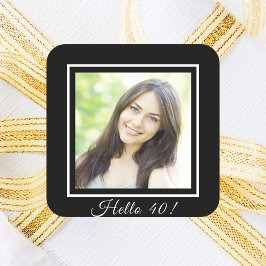 Pegatina Cuadrada 40.º personalizado de cumpleaños foto blanco negro