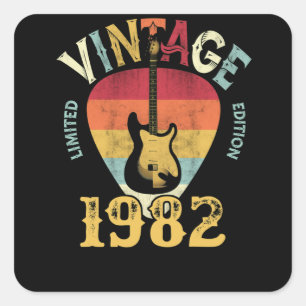 Pegatina Cuadrada 40 años 1982 Púa de guitarra 40 aniversario Guitar