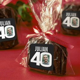 Pegatina Cuadrada 40 años personalizado blanco negro nombre foto fav