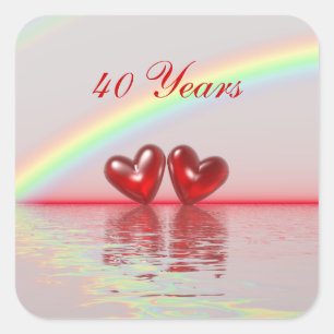 Pegatina Cuadrada 40.o Corazones del rubí del aniversario