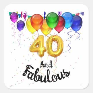 Pegatina Cuadrada 40 y fabulosos globos de cumpleaños