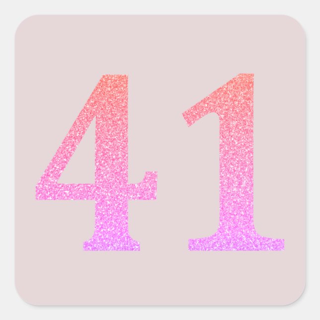 Pegatina Cuadrada 41.ª Cumpleaños Cuarenta y un Purpurina Rubor Púrp (Anverso)