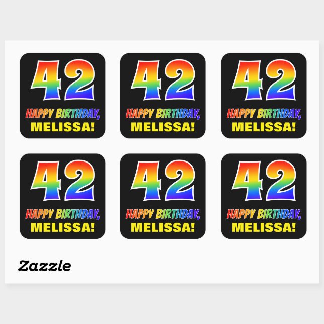 Pegatina Cuadrada 42º cumpleaños: audaz, divertido, simple, arcoiris (Hoja)