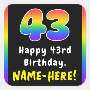 Pegatina Cuadrada 43.º cumpleaños: Espectro arcoiris # 43, nombre pe