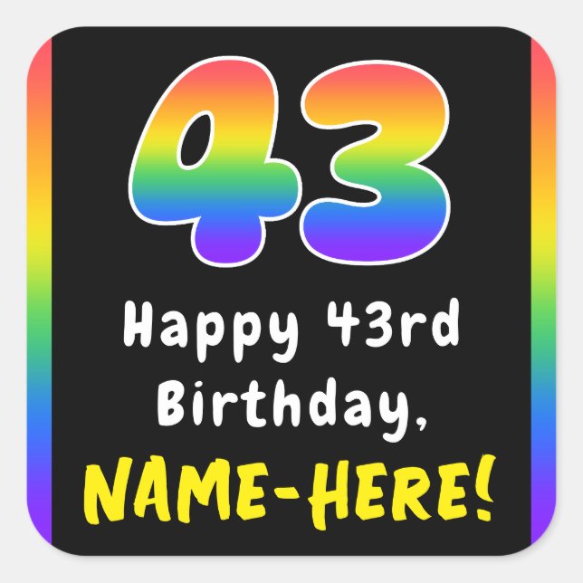 Pegatina Cuadrada 43.º cumpleaños: Espectro arcoiris # 43, nombre pe (Anverso)