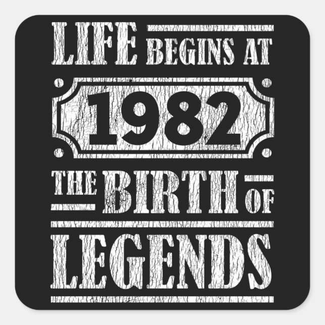 Pegatina Cuadrada 43 Años De Edad 1982 Nacimiento De Leyenda 43 Años (Anverso)