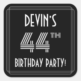 Pegatina Cuadrada 44ª Fiesta de Cumpleaños: Estilo Art Deco y nombre