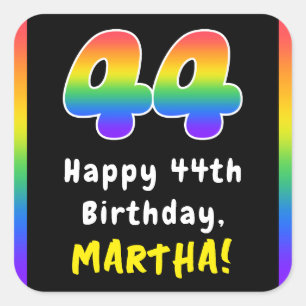 Pegatina Cuadrada 44º cumpleaños: Espectro arcoiris # 44, nombre per