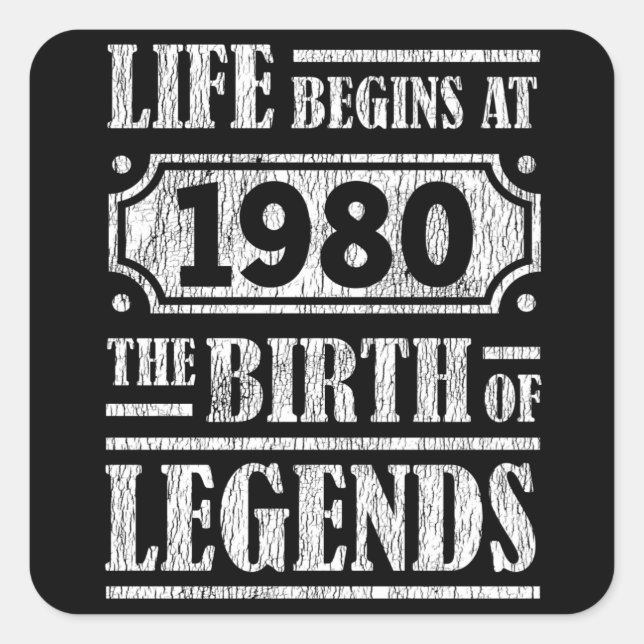 Pegatina Cuadrada 45 Años De Edad 1980 Nacimiento De Leyenda 45 Años (Anverso)