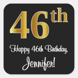 Pegatina Cuadrada 46 Aniversario - Elegante Lujoso Faux Gold Look #