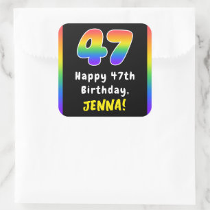 Pegatina Cuadrada 47º cumpleaños: Espectro arcoiris # 47, nombre per